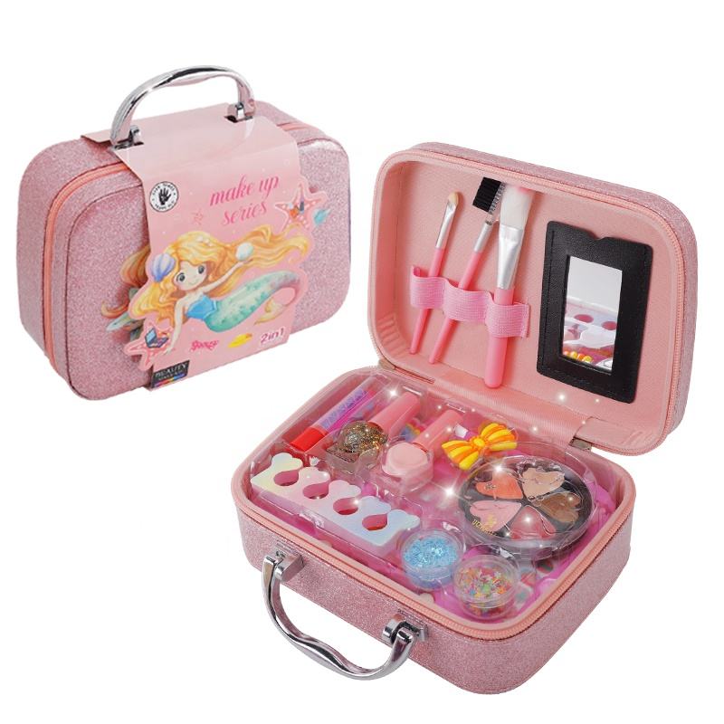 Makeup Kit Toy for Girls – Mermaid Style Beauty Set Bag (Pink & Purple, Ages 3+)