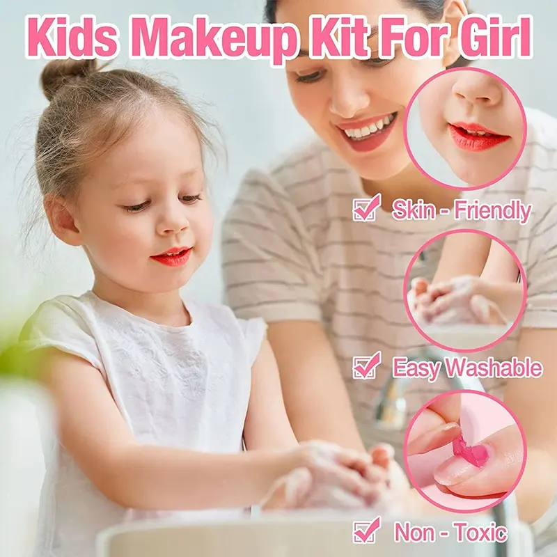 Makeup Kit Toy for Girls – Mermaid Style Beauty Set Bag (Pink & Purple, Ages 3+)