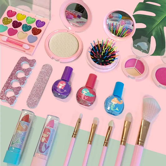 Makeup Kit Toy for Girls – Mermaid Style Beauty Set Bag (Pink & Purple, Ages 3+)