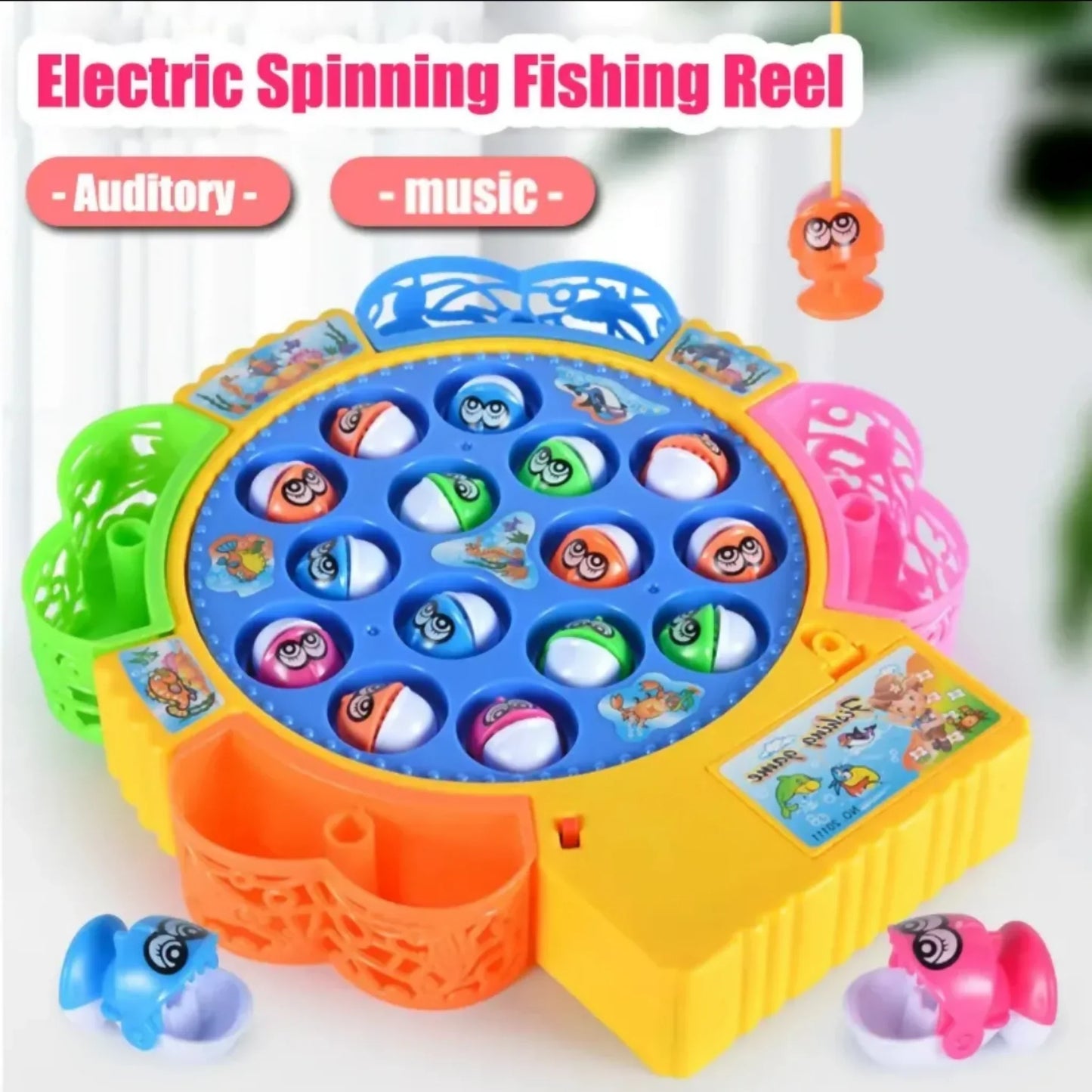 Electric Musical Fishing Game for Kids – 15-Piece Rotating Magnetic Toy Set with Lights & Sound (Ages 3+)