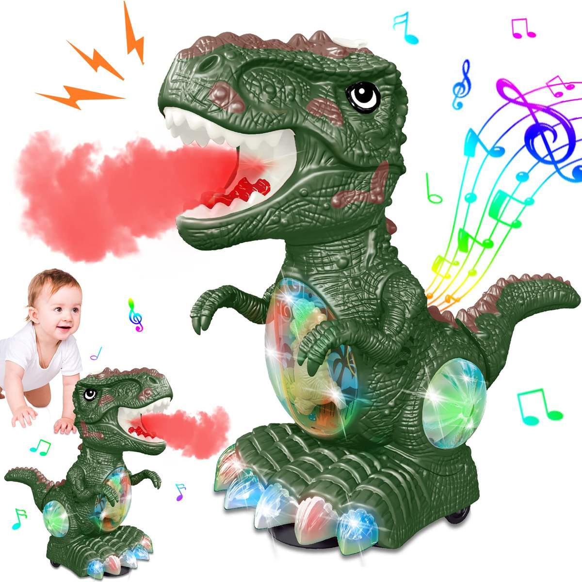 Musical Dinosaur with Atomization Spray Smoke Effect, Birthday Toy Gift