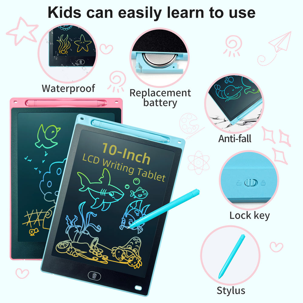 LCD Writing Tablet for Kids Reusable Doodle Board 10 Inch Colorful Drawing Tablet