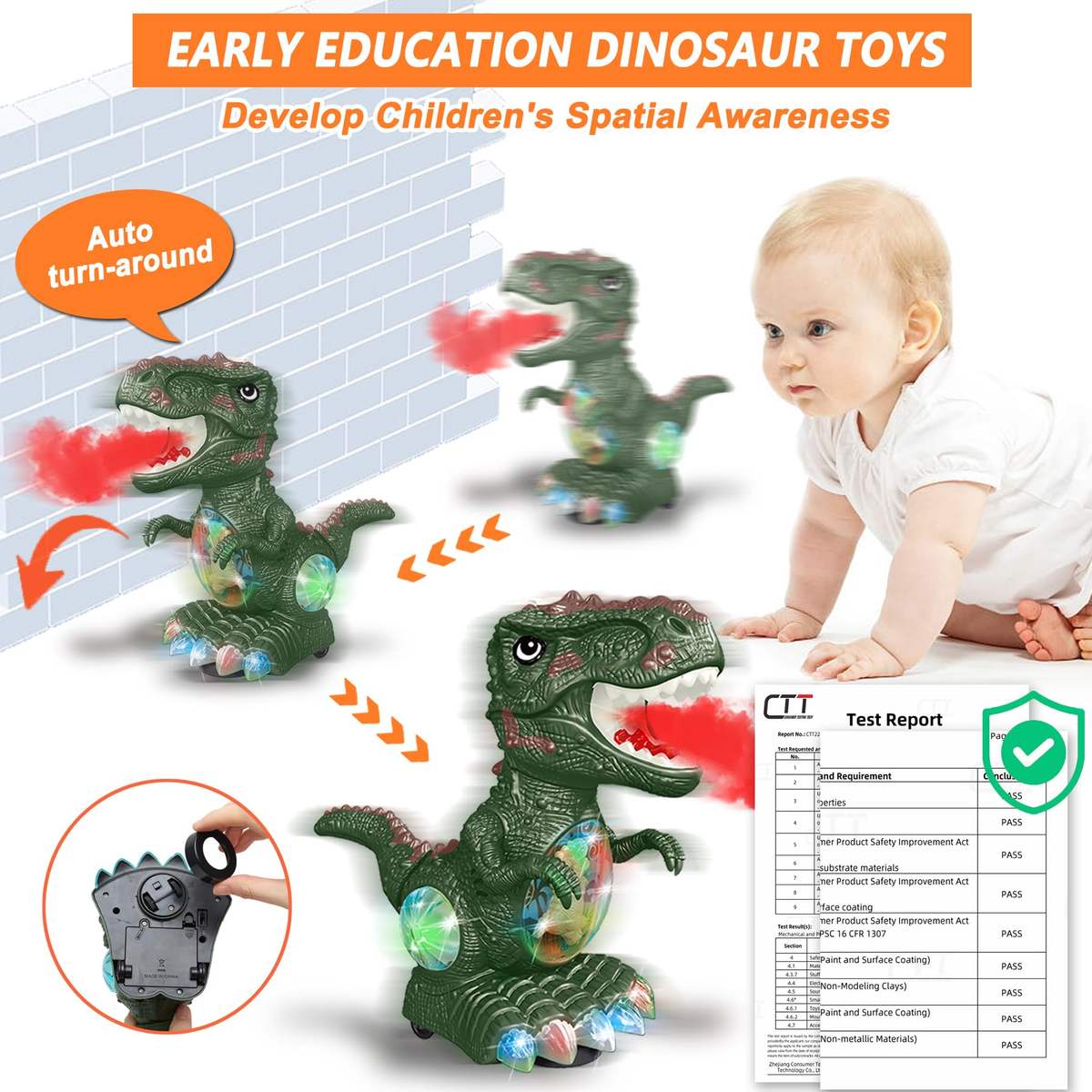 Musical Dinosaur with Atomization Spray Smoke Effect, Birthday Toy Gift