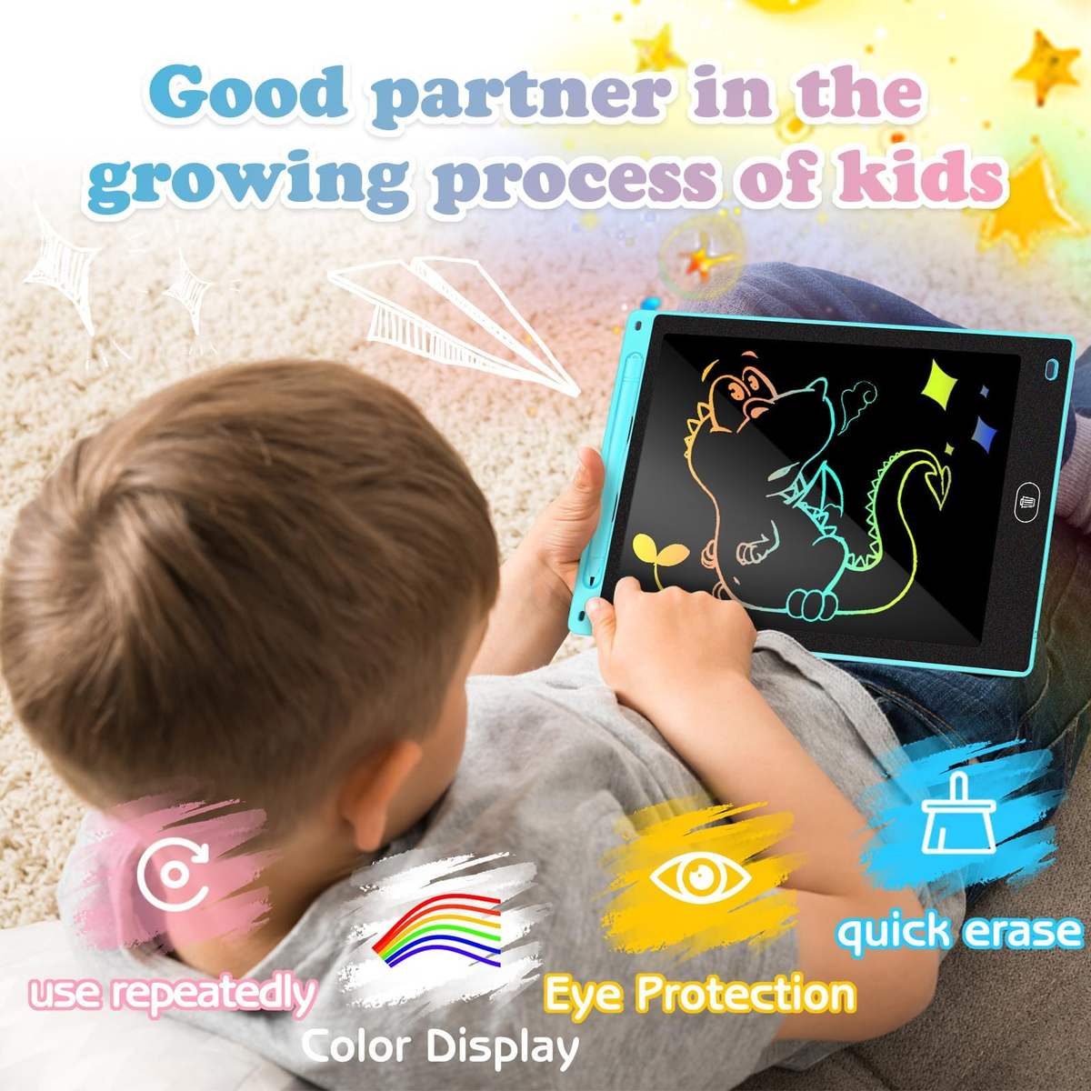 LCD Writing Tablet for Kids Reusable Doodle Board 10 Inch Colorful Drawing Tablet