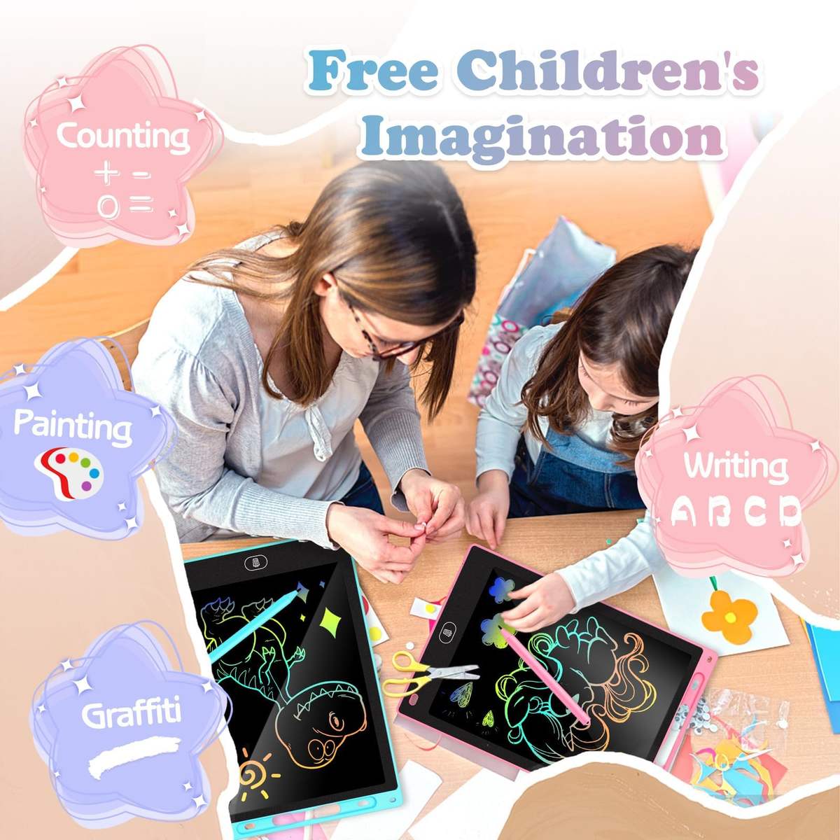 LCD Writing Tablet for Kids Reusable Doodle Board 10 Inch Colorful Drawing Tablet