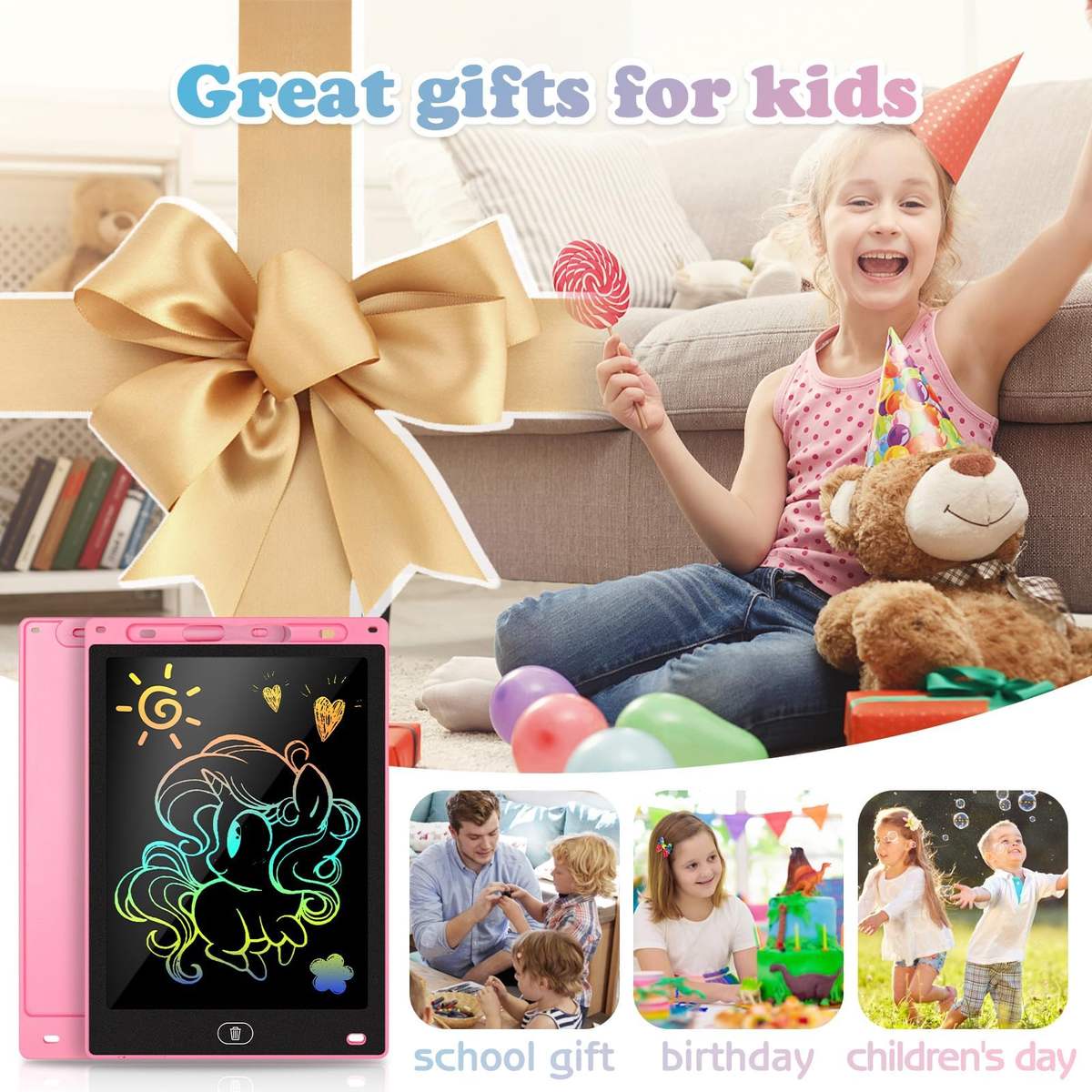 LCD Writing Tablet for Kids Reusable Doodle Board 10 Inch Colorful Drawing Tablet