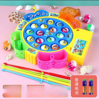 Electric Musical Fishing Game for Kids – 15-Piece Rotating Magnetic Toy Set with Lights & Sound (Ages 3+)