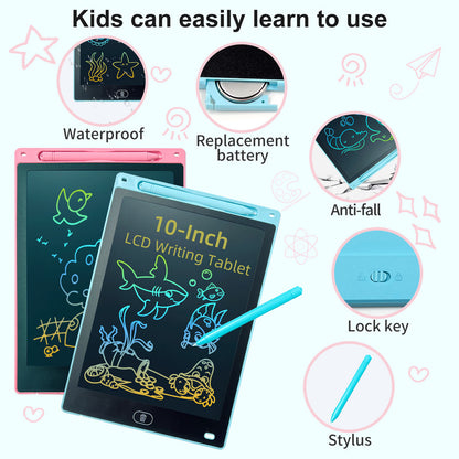 LCD Writing Tablet for Kids Reusable Doodle Board 10 Inch Colorful Drawing Tablet